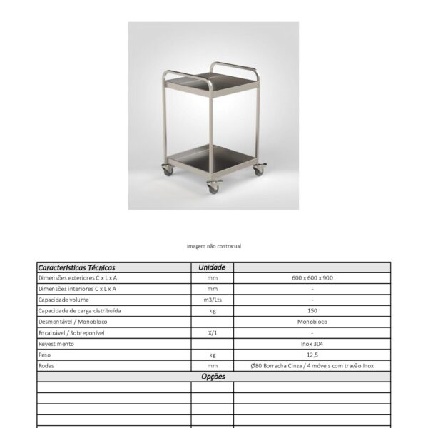 Carro de 2 Bandejas 600x600x900 inox - Imagen 2